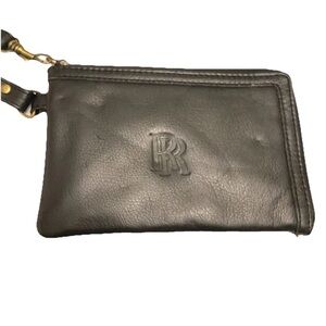 Rolls Royce Rare Vintage Promotional Black Leather Zip Around Logo Wristlet.